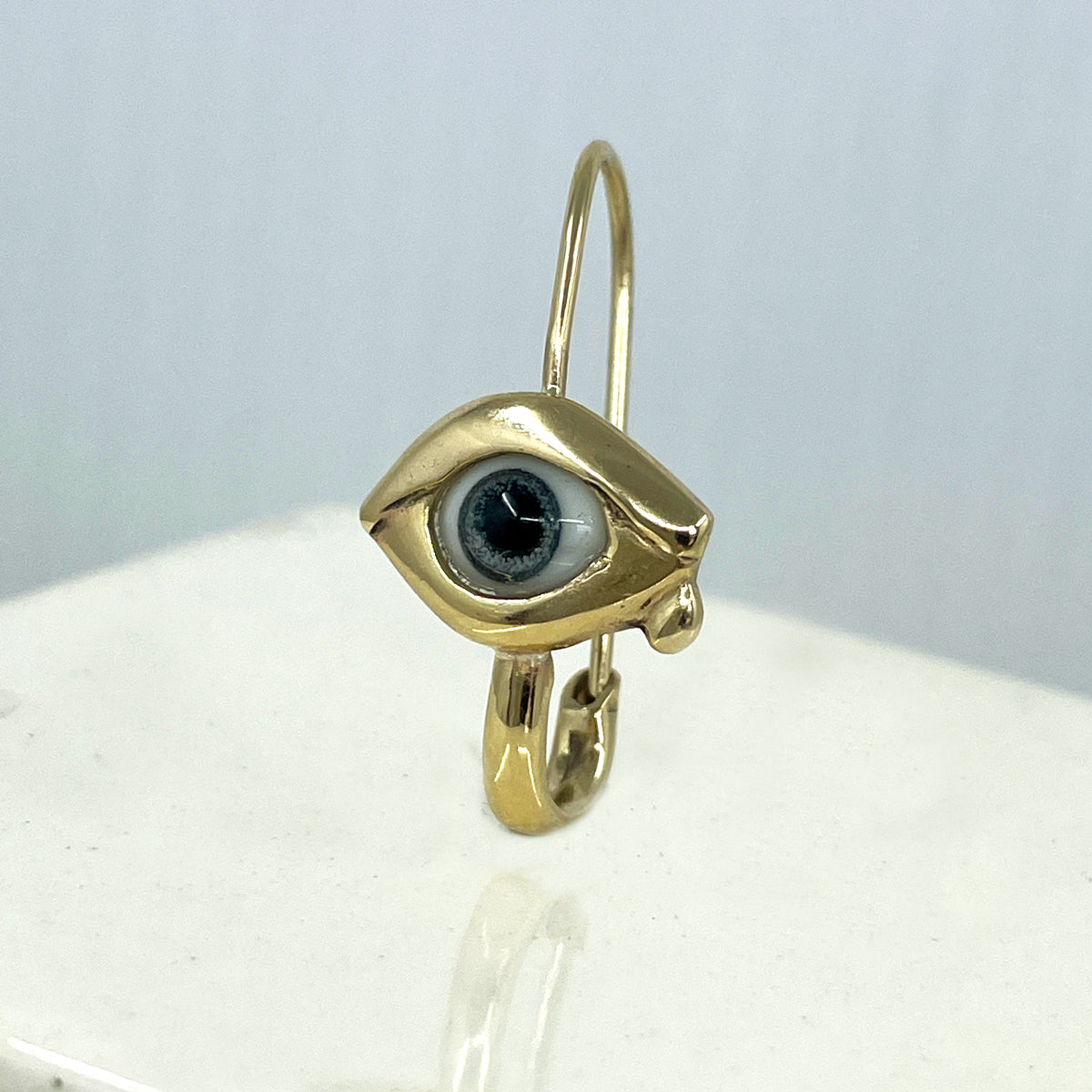 Glass Eye Safety Pin Earring Gold