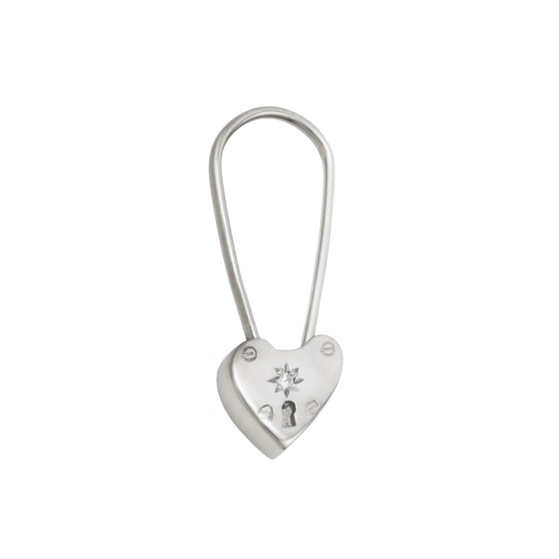 Solitaire Diamond Original Heart Padlock - Sterling Silver