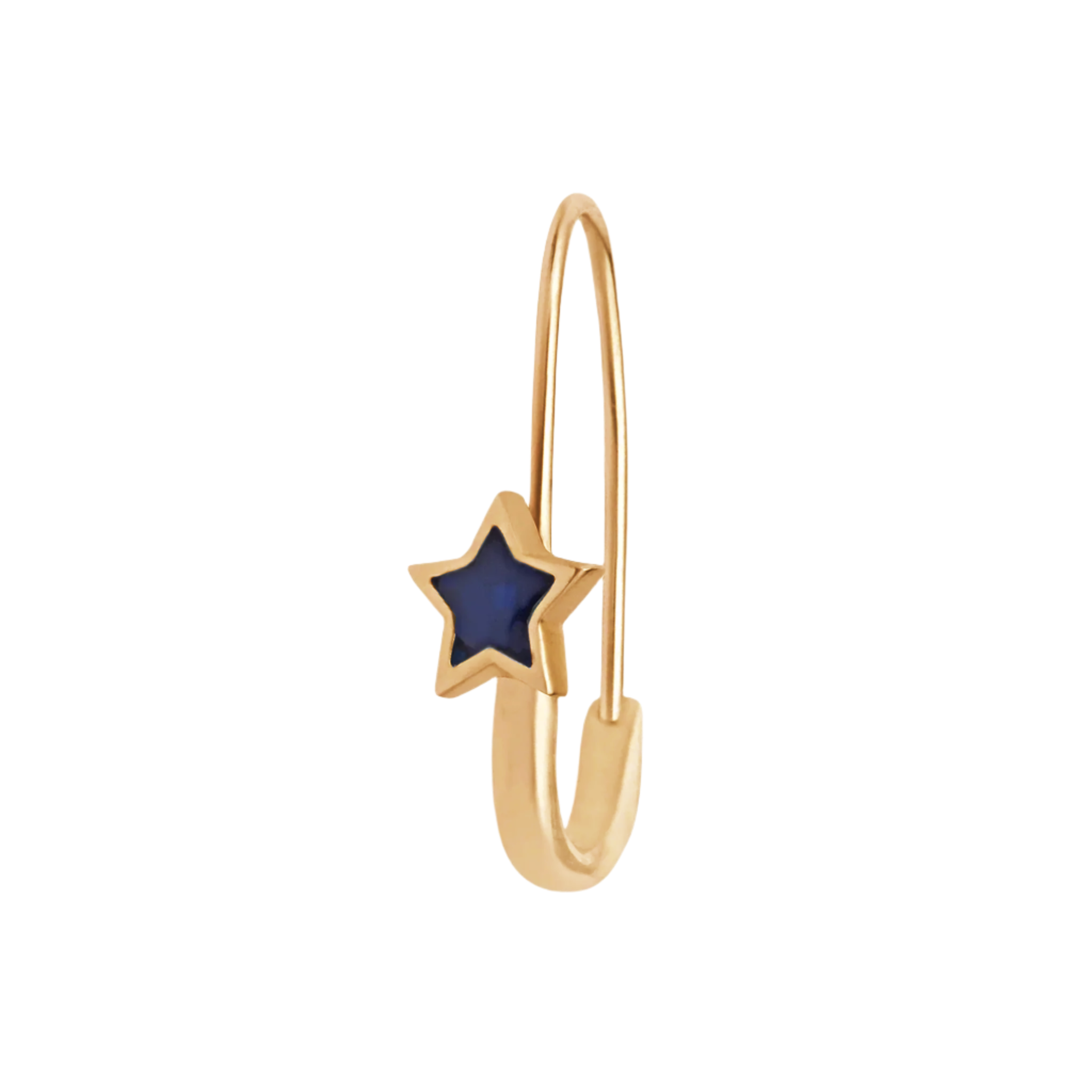 Navy Star Safety Pin Enamel Earring -  Solid 9K Gold