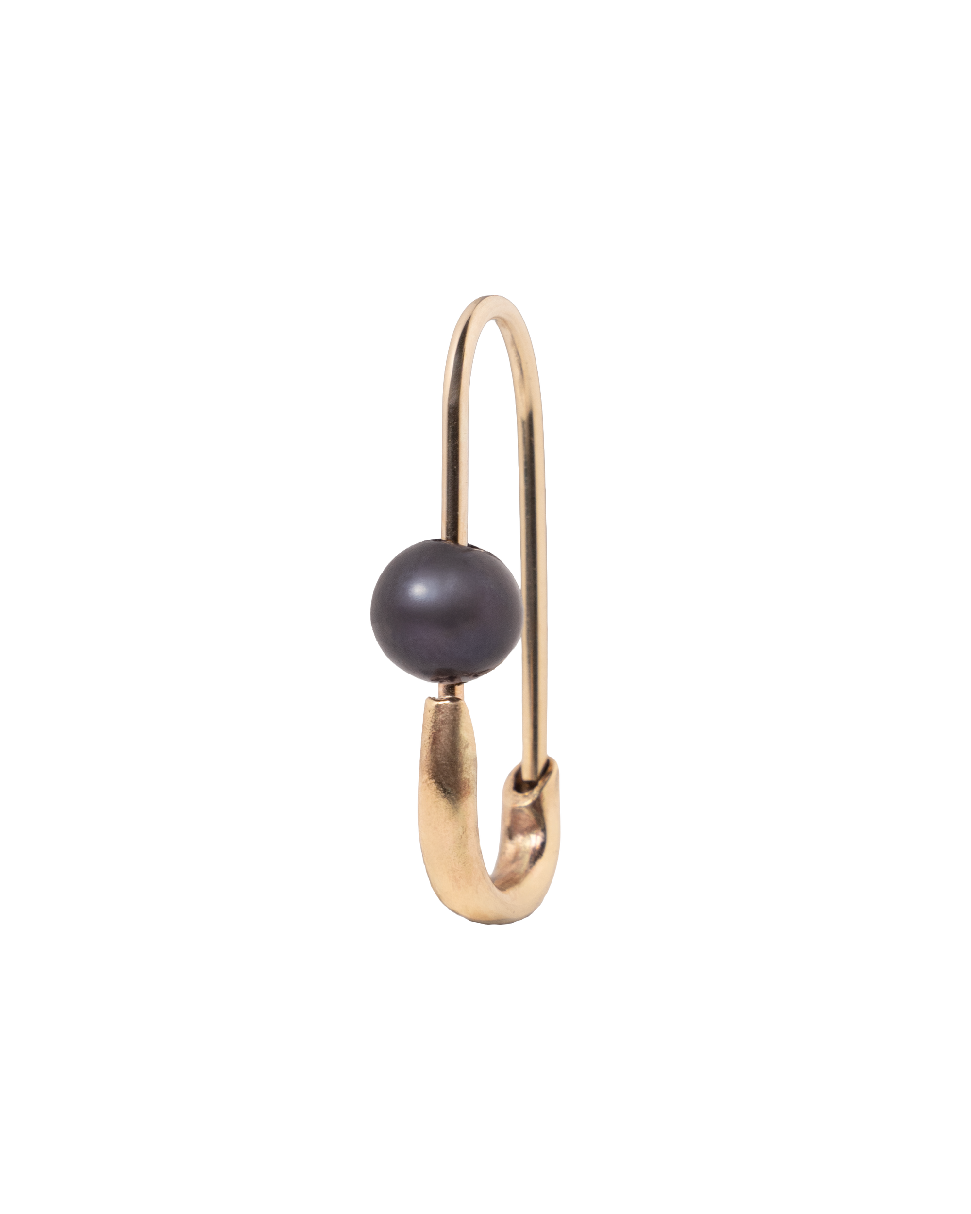 Black Pearl Safety Pin Earring - Solid 9K Gold