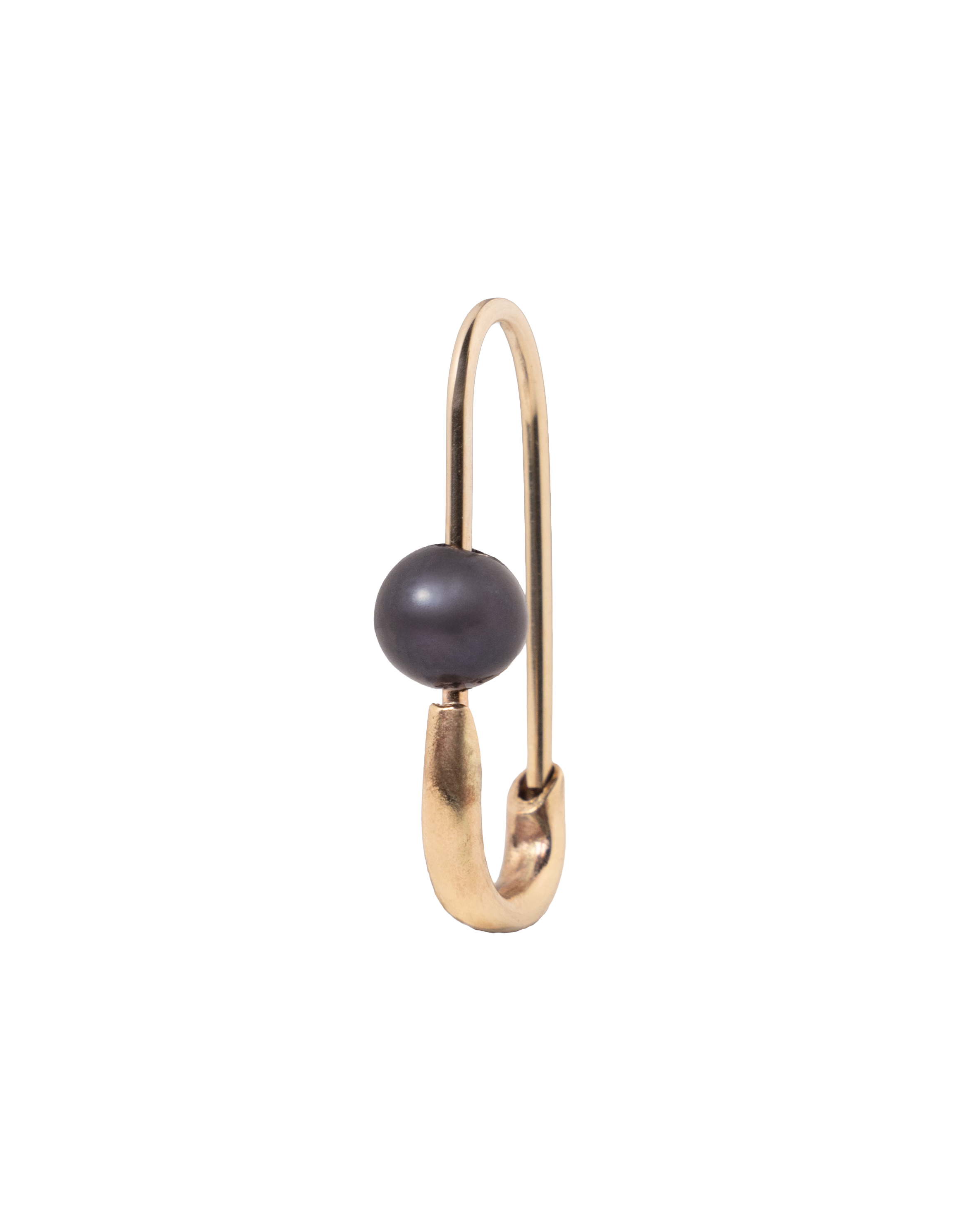 Black Pearl Safety Pin Earring - Solid 9K Gold