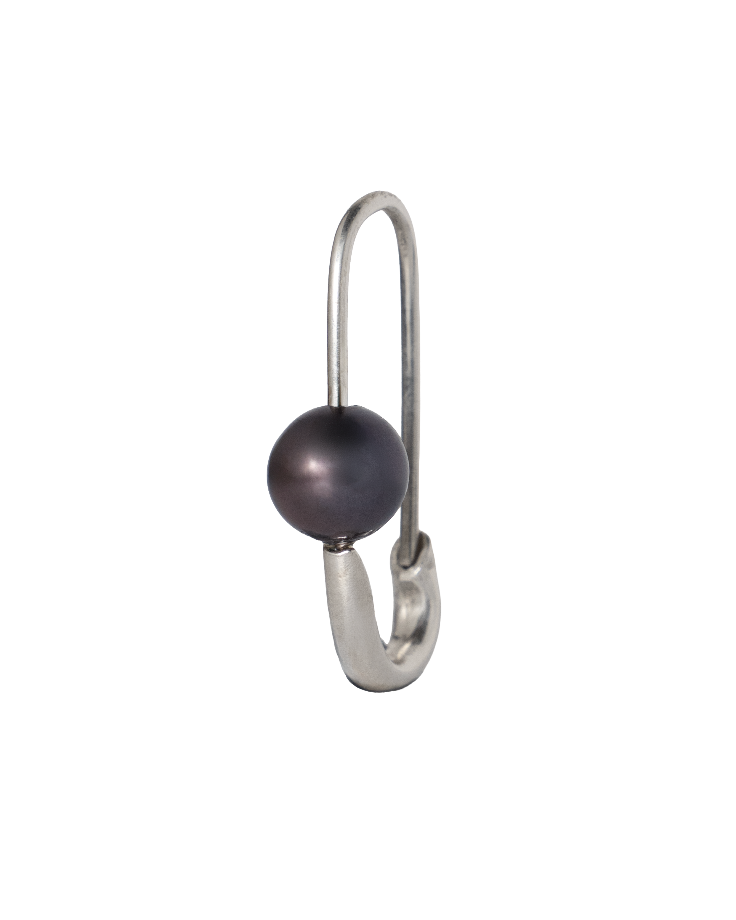 Black Pearl Safety Pin Earring - Sterling Silver