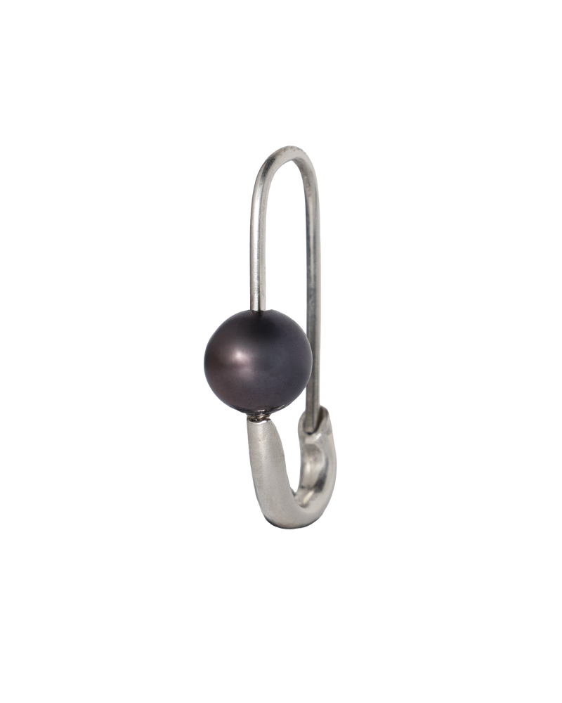 Black Pearl Safety Pin Earring - Sterling Silver