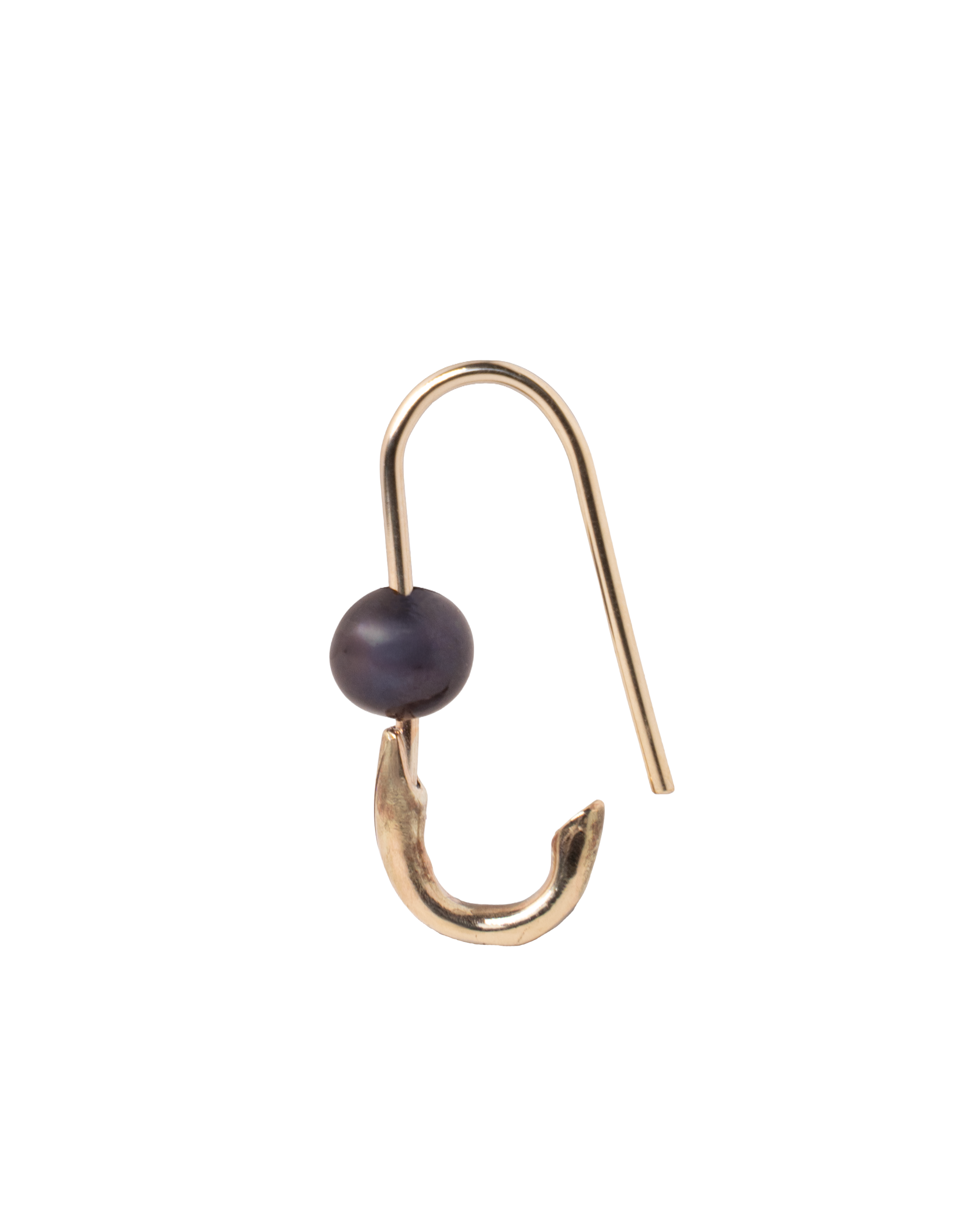 Black Pearl Safety Pin Earring - Solid 9K Gold