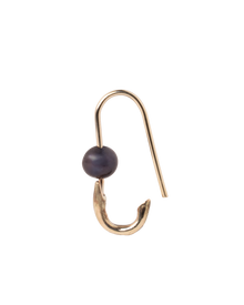 Black Pearl Safety Pin Earring - Solid 9K Gold