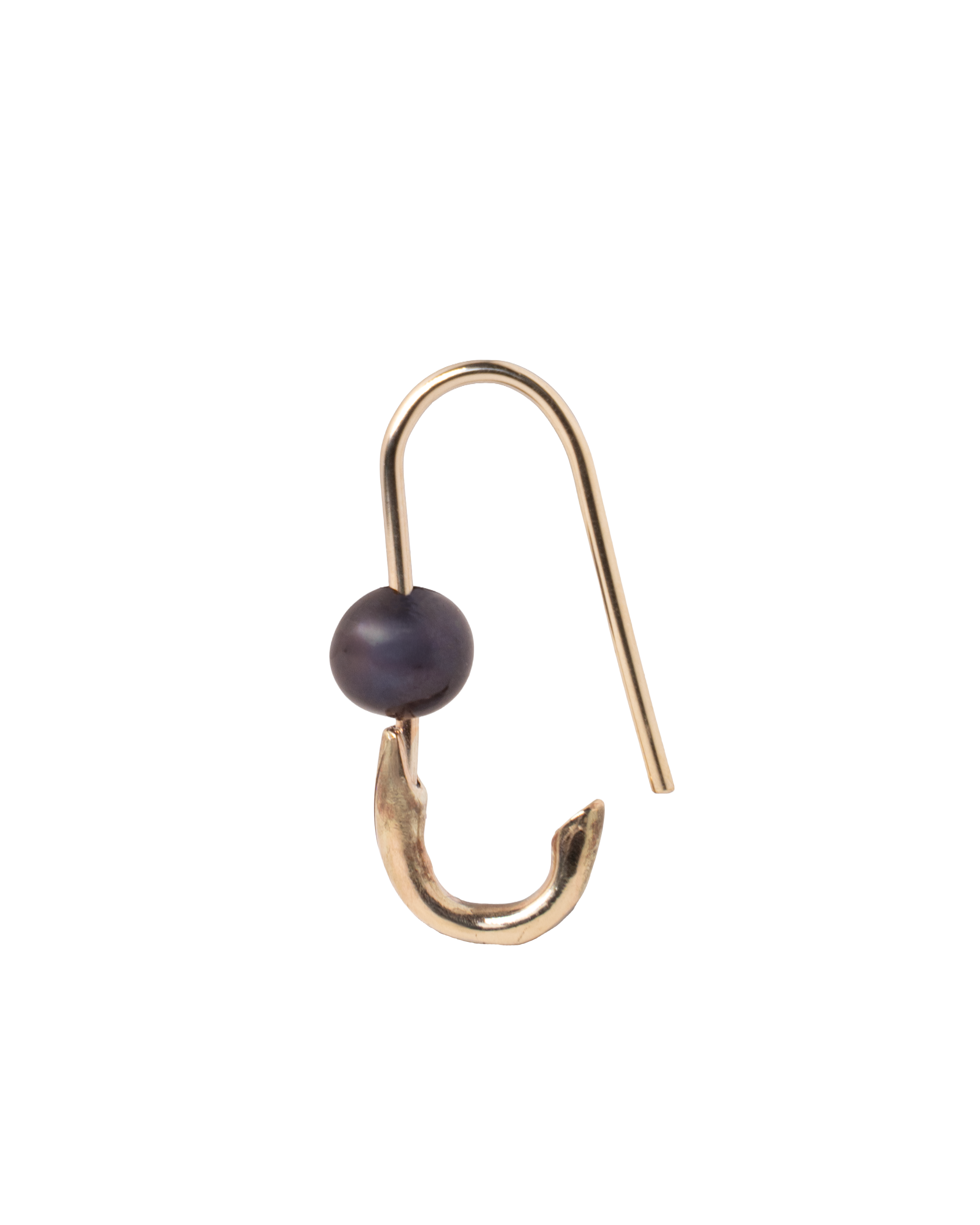 Black Pearl Safety Pin Earring - Solid 9K Gold