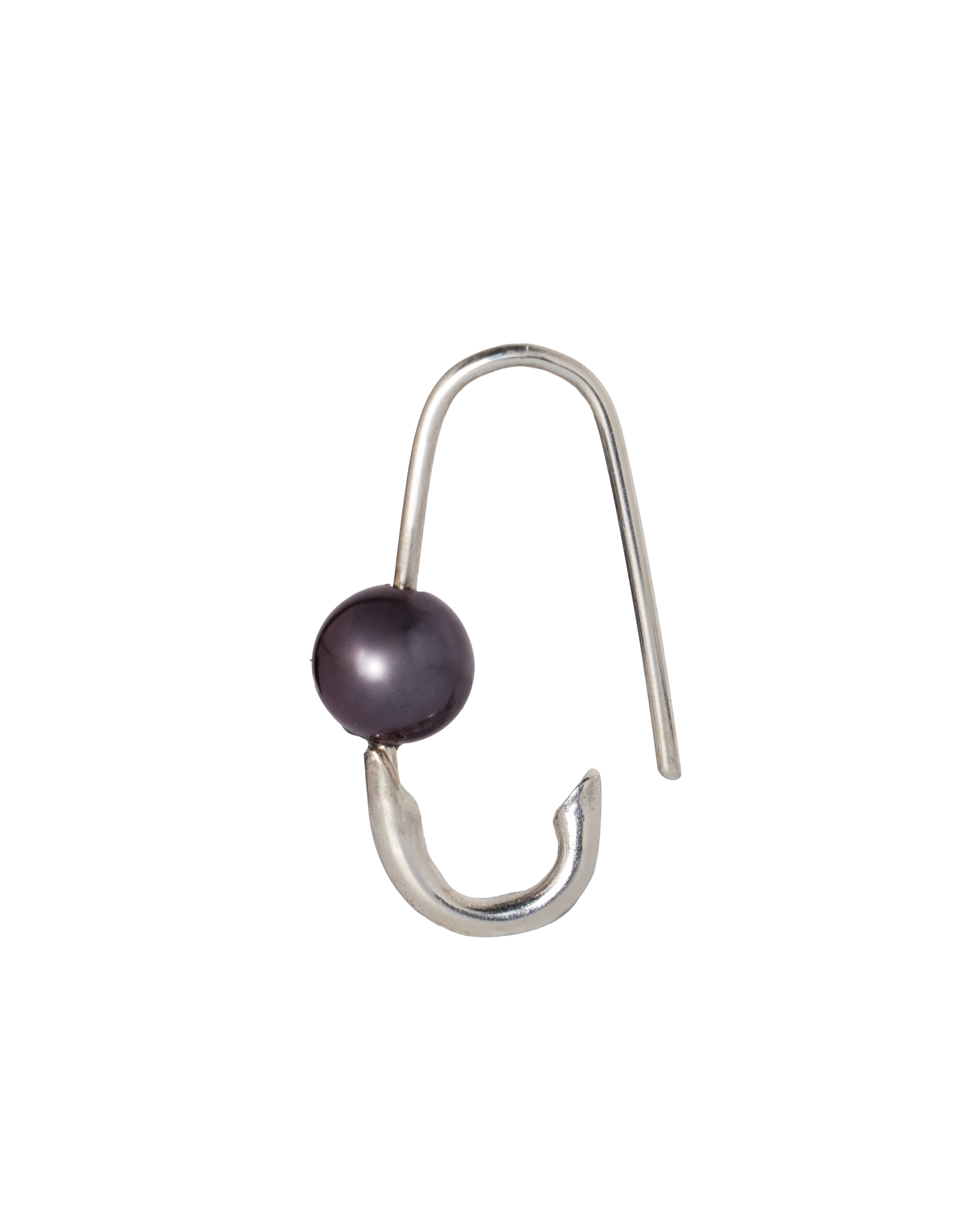 Black Pearl Safety Pin Earring - Sterling Silver
