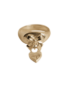 Bow Heart Charm Signet Ring - Solid 9k Gold