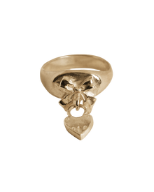 Bow Heart Charm Signet Ring - Solid 9k Gold