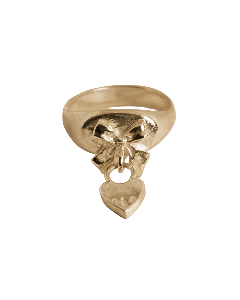 Bow Heart Charm Signet Ring in sterling silver, view 2 of 5