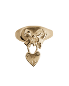 Bow Heart Charm Signet Ring - Solid 9k Gold