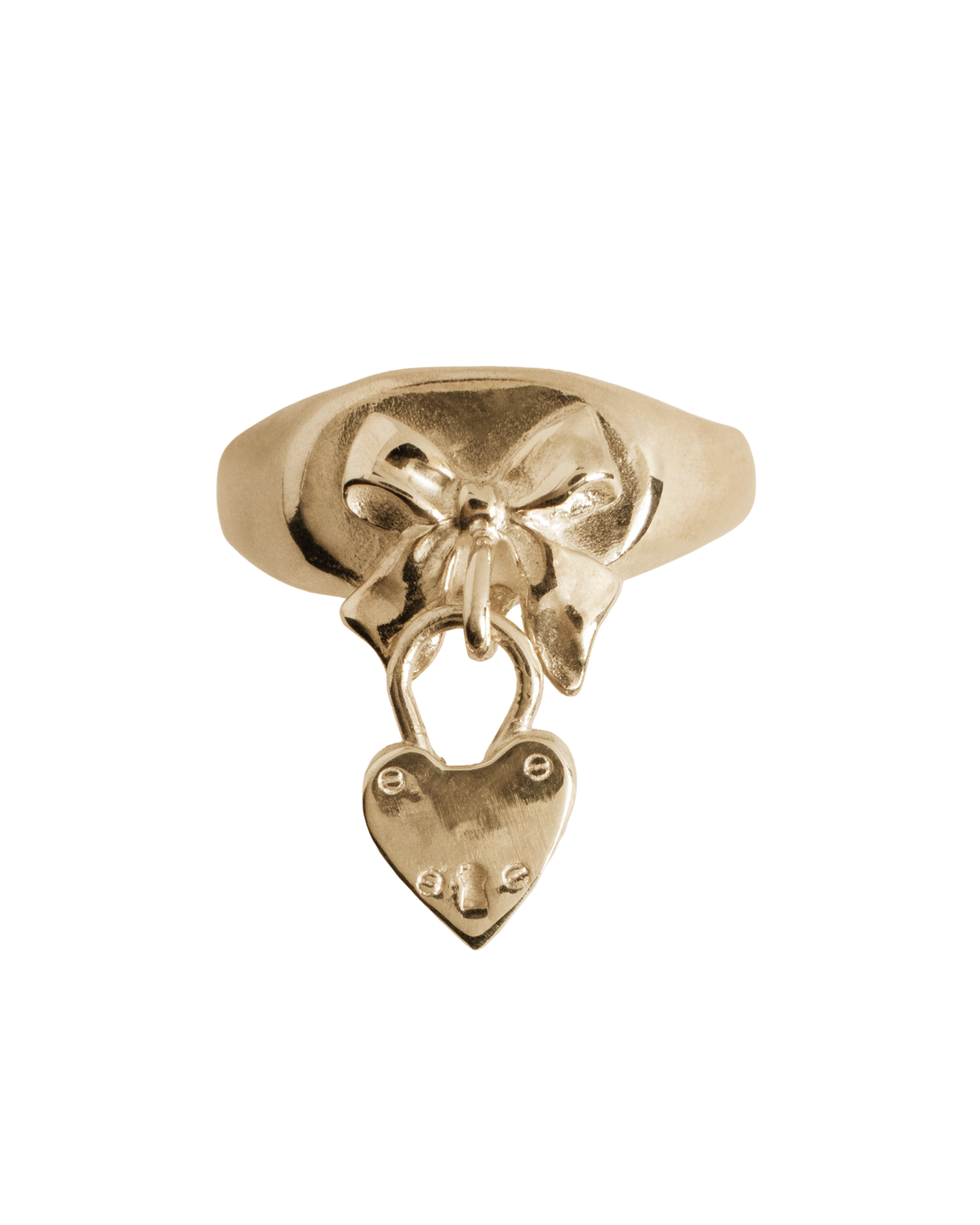 Bow Heart Charm Signet Ring - Solid 9k Gold