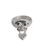 Bow Heart Charm Signet Ring - Sterling Silver