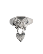 Bow Heart Charm Signet Ring - Sterling Silver