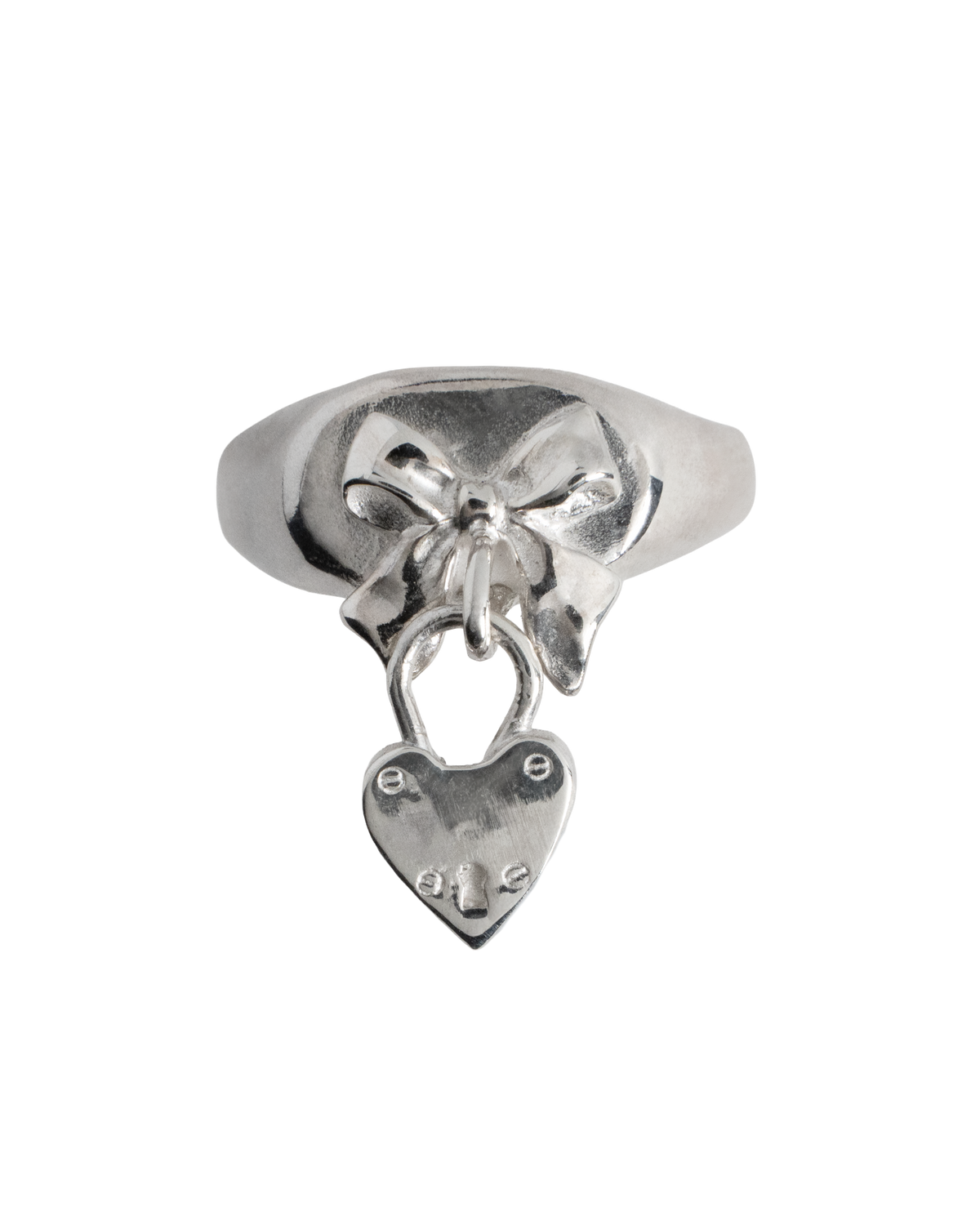 Bow Heart Charm Signet Ring - Sterling Silver