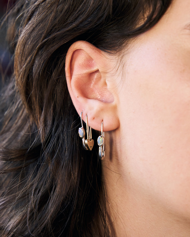 Opal Eye Safety Pin Earring - Sterling Silver