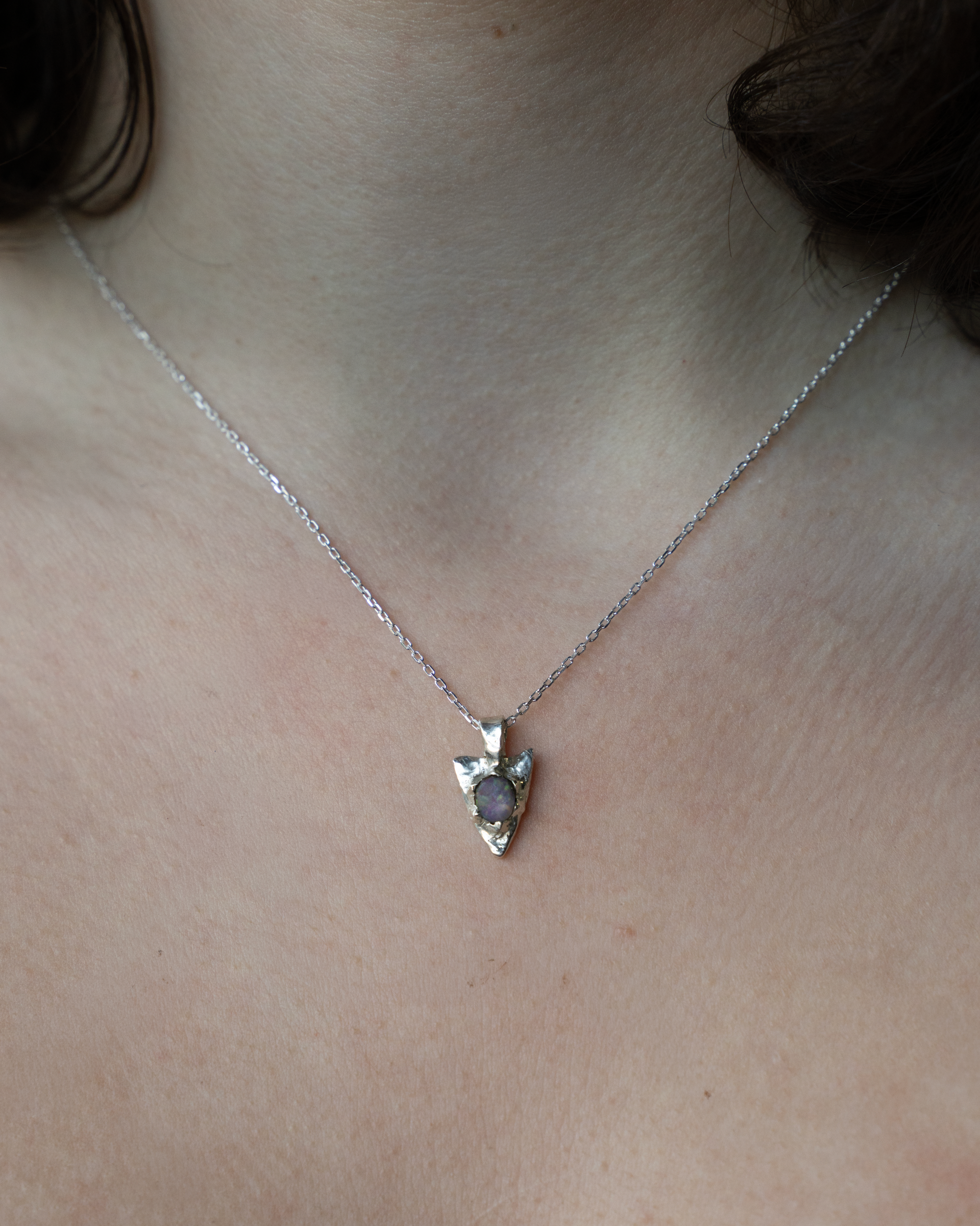 Opal Spade Pendant - Solid Sterling Silver