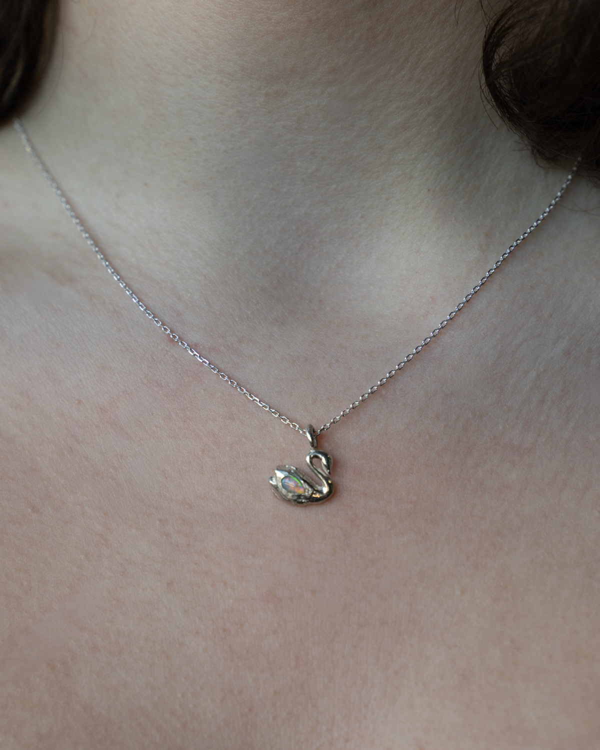 Swan & the Opal Necklace in solid 9ct gold, view 3 of 5