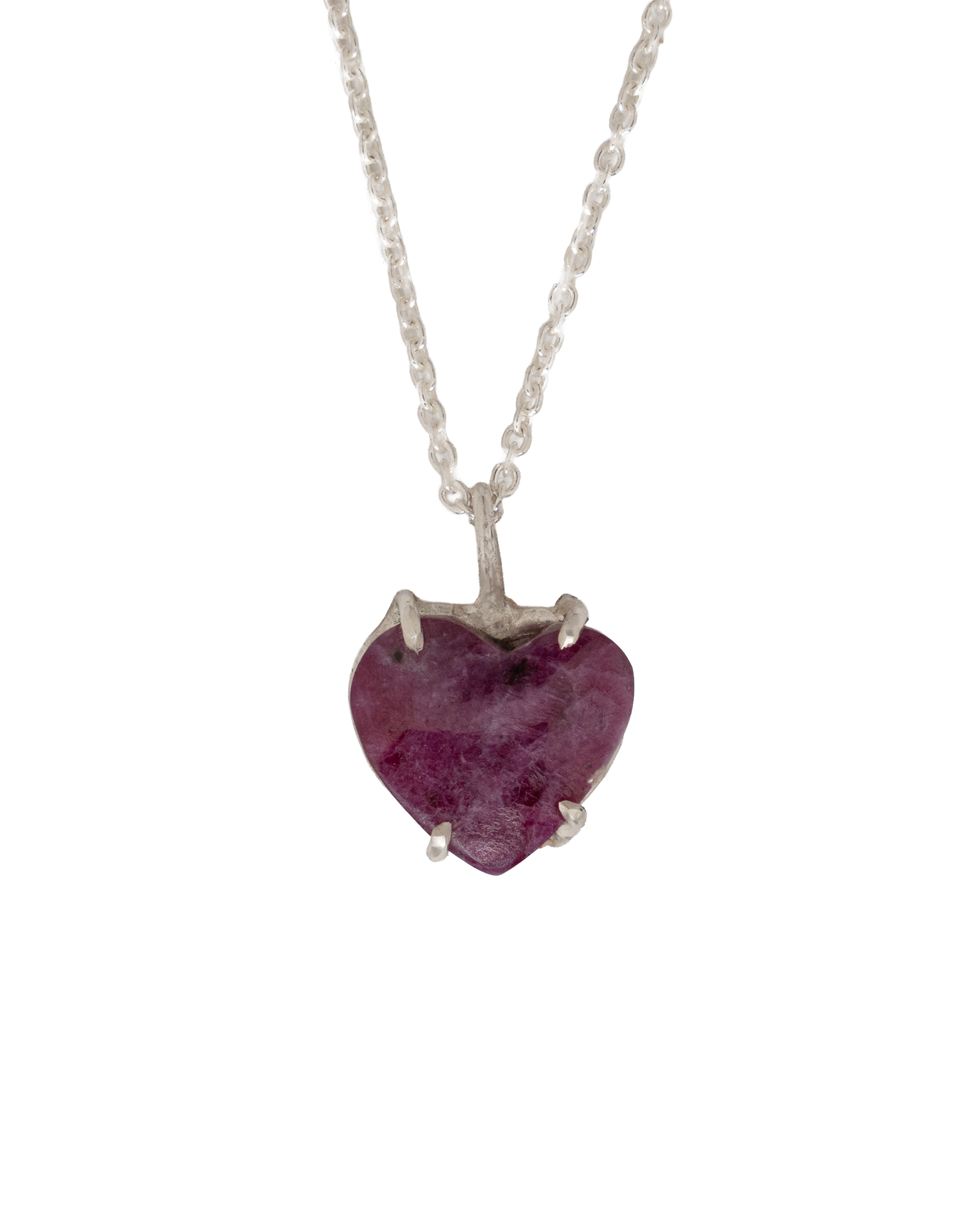 Raw Heart Ruby Necklace - Sterling Silver
