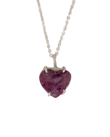 Raw Heart Ruby Necklace - Sterling Silver