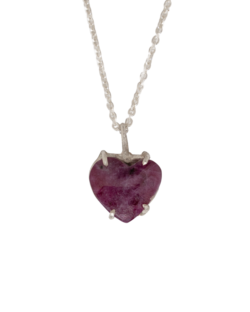 Raw Heart Ruby Necklace - Sterling Silver