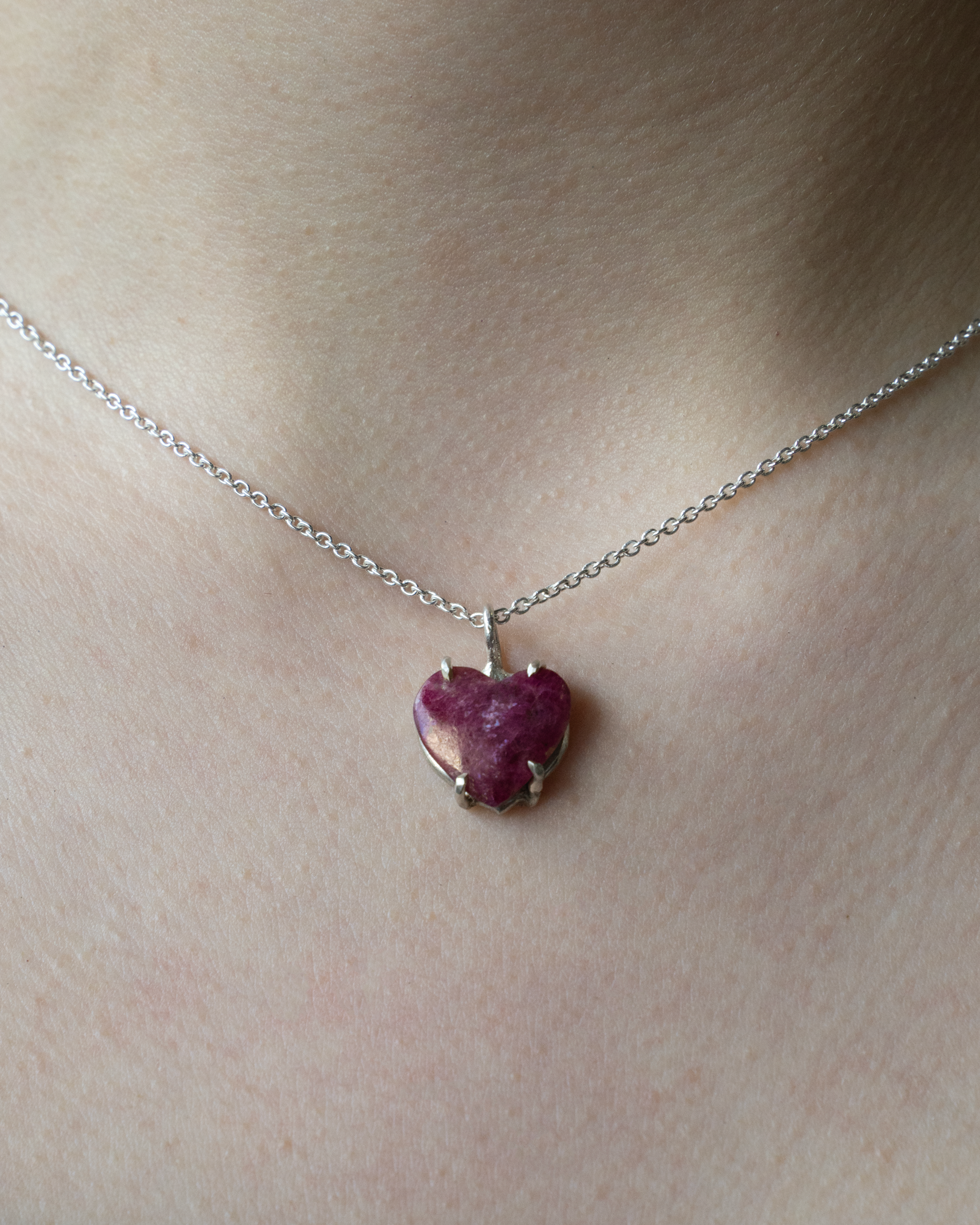 Raw Heart Ruby Necklace - Sterling Silver