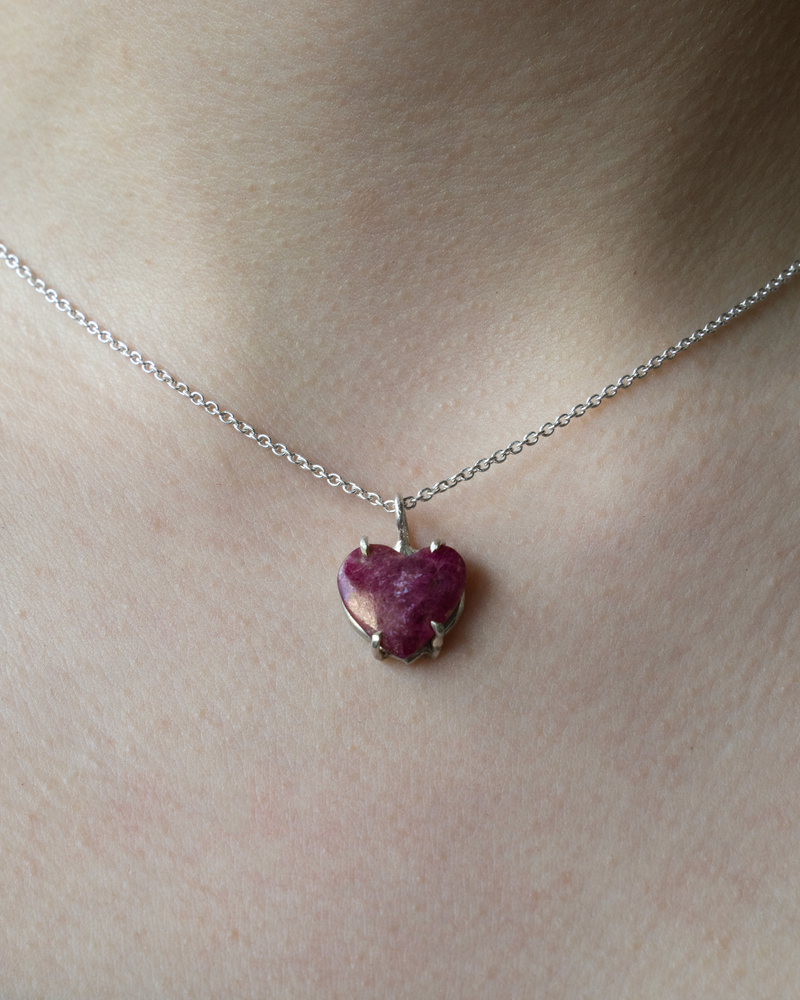 Raw Heart Ruby Necklace - Sterling Silver