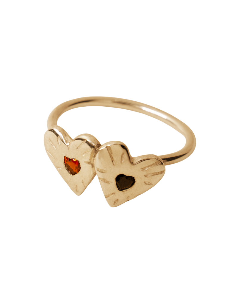 Double Rays Heart of Hearts Ring - 9k Solid Gold