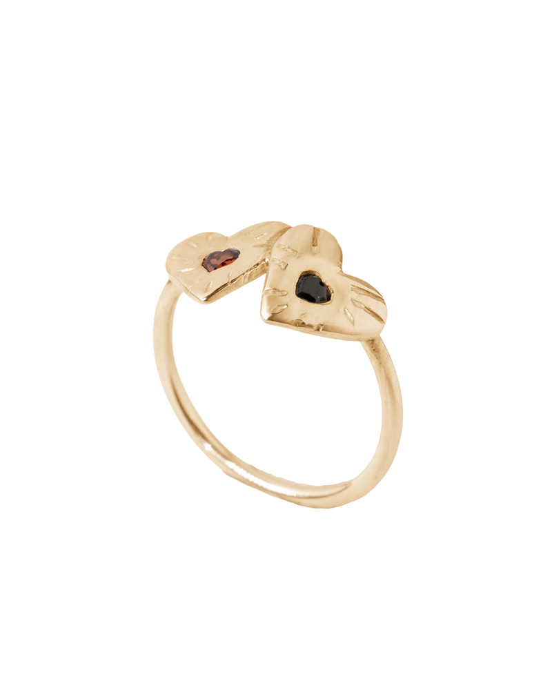 Double Rays Heart of Hearts Ring - 9k Solid Gold