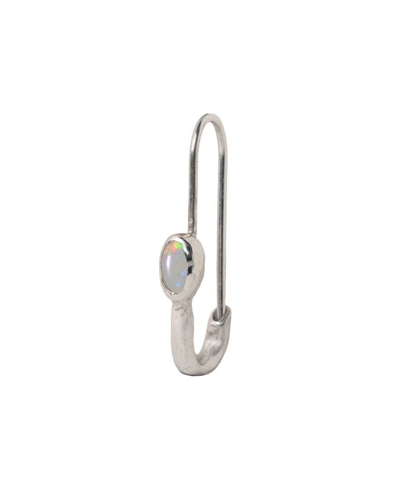 Opal Eye Safety Pin Earring - Sterling Silver
