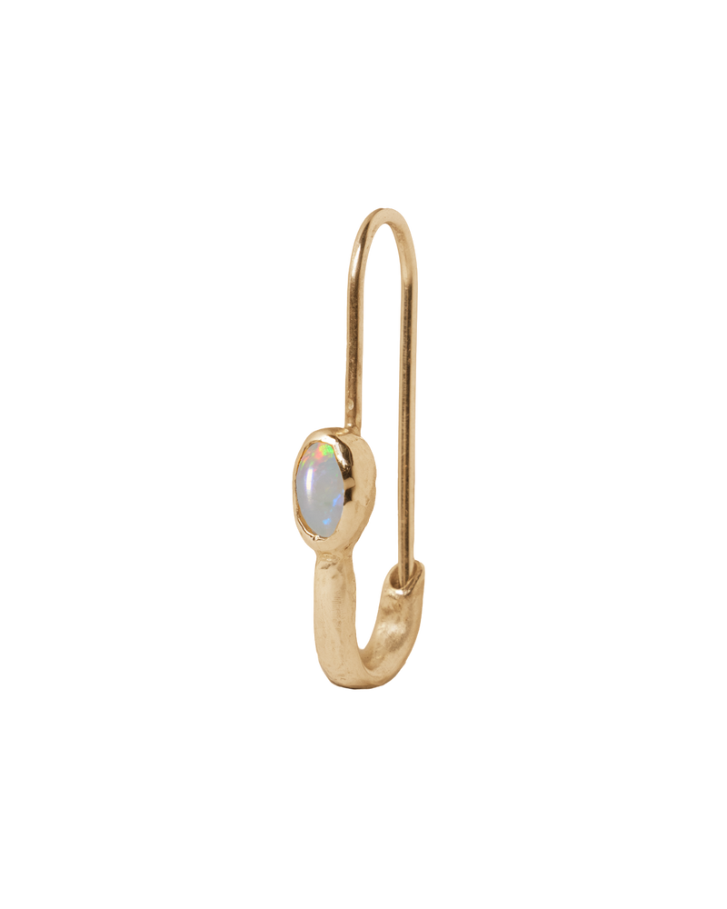 Opal Eye Safety Pin Earring - 9k Solid Yellow Gold