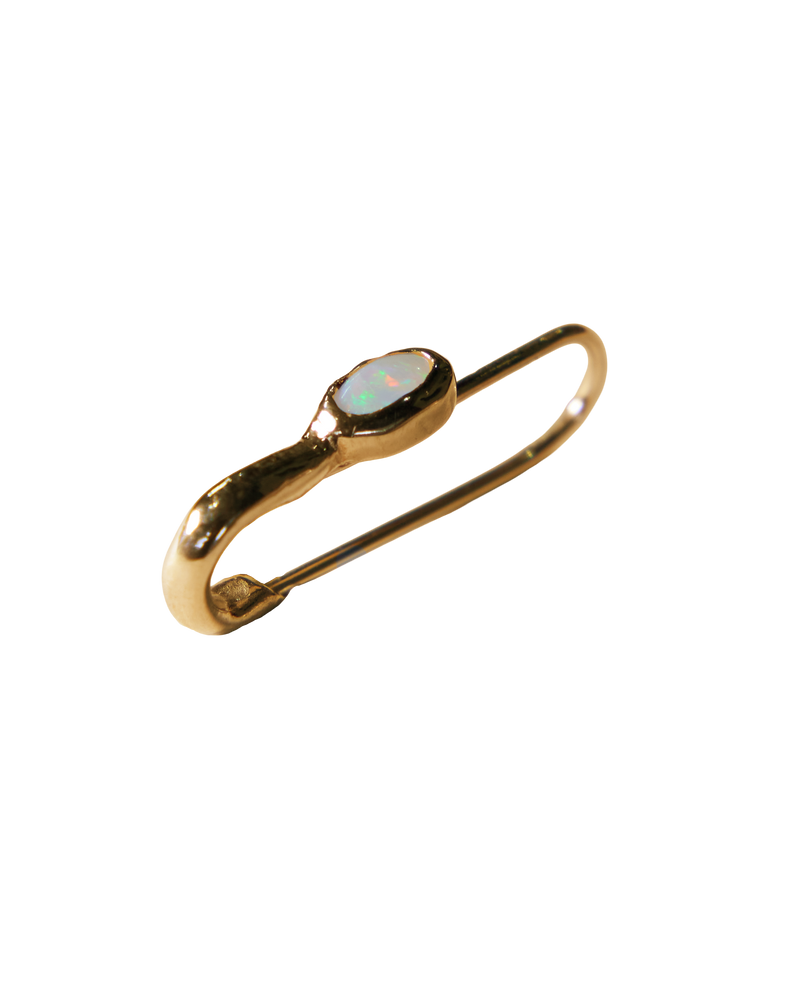 Opal Eye Safety Pin Earring - 9k Solid Yellow Gold