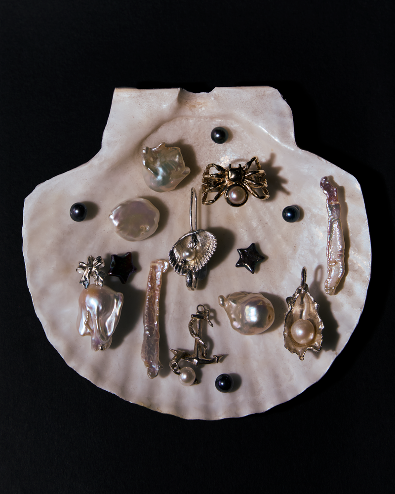 Seashell Pearl Safety Pin Earring - 9K Solid Yellow Gold