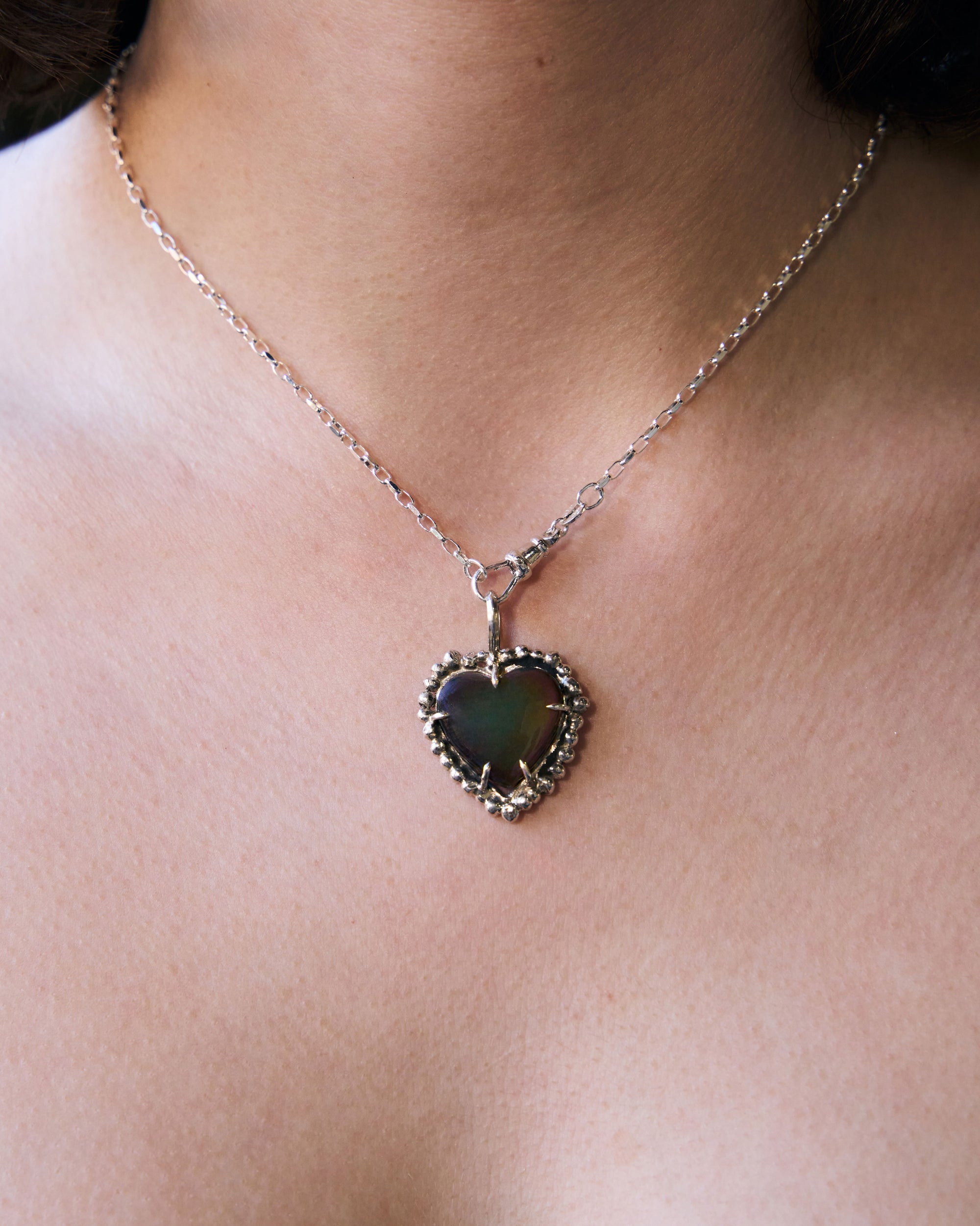 Black Rainbow Heart Necklace - Sterling Silver