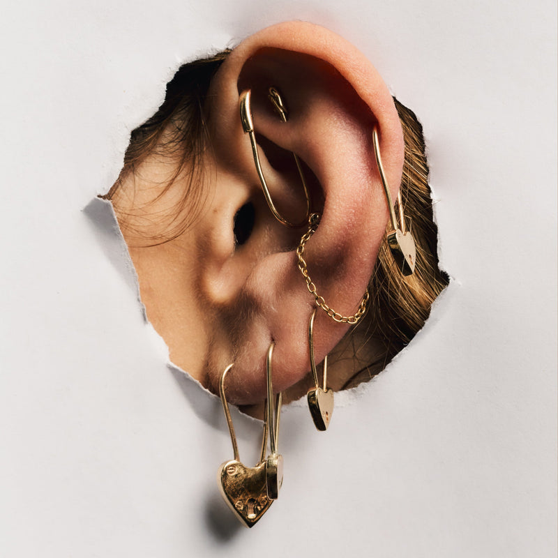 Ball and Chain Stud Earring in solid 9ct gold, view 2 of 4