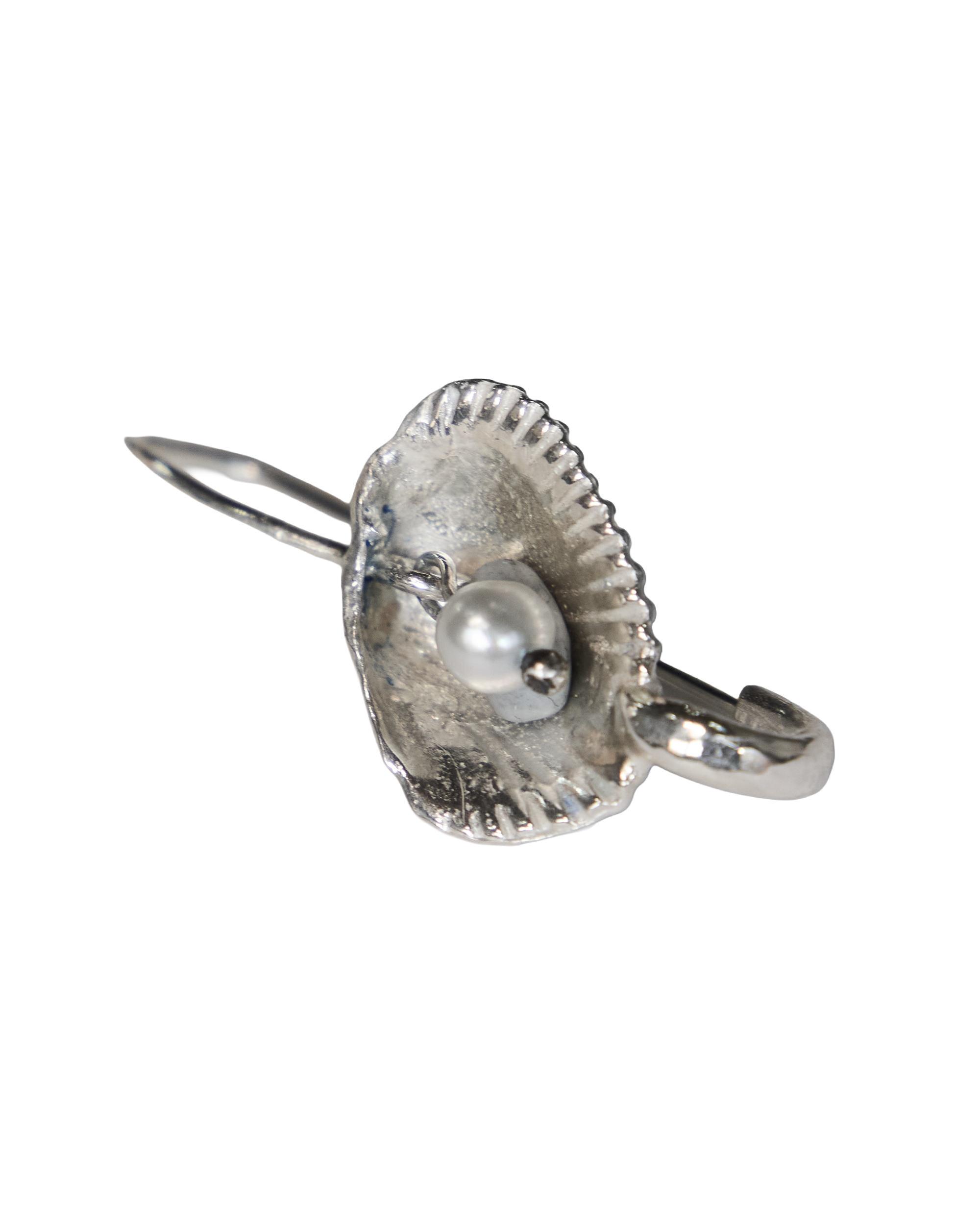 Seashell Pearl Safety Pin Earring - Sterling Silver