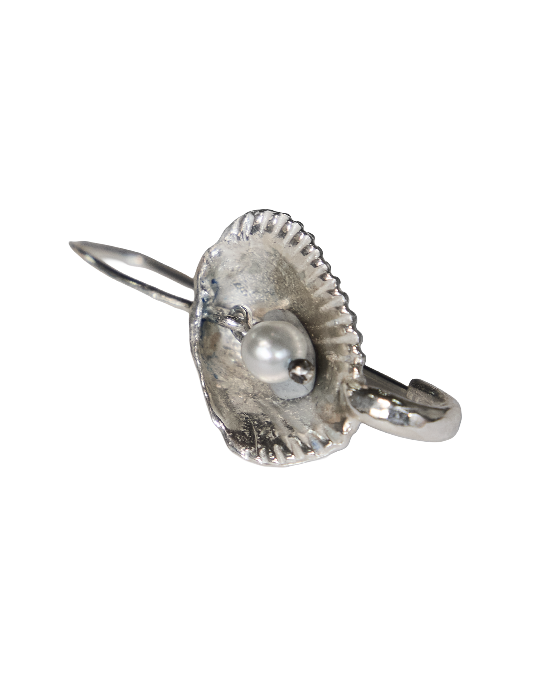 Seashell Pearl Safety Pin Earring - Sterling Silver