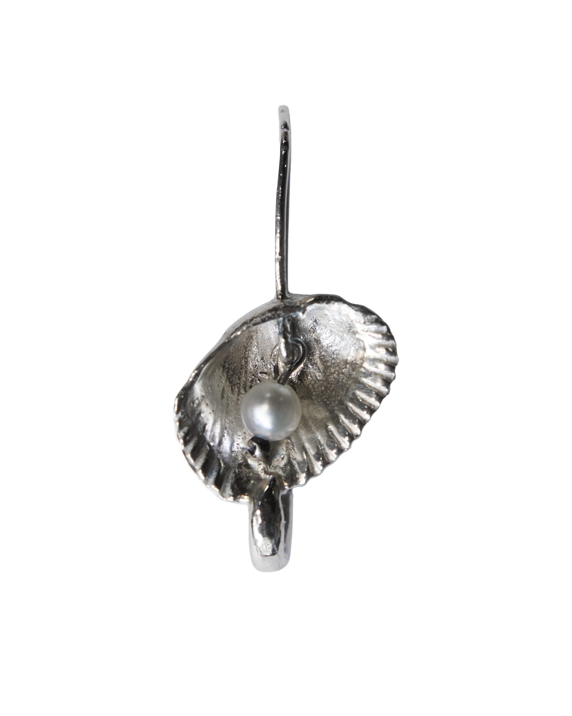 Seashell Pearl Safety Pin Earring - Sterling Silver
