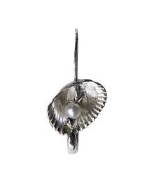 Seashell Pearl Safety Pin Earring - Sterling Silver