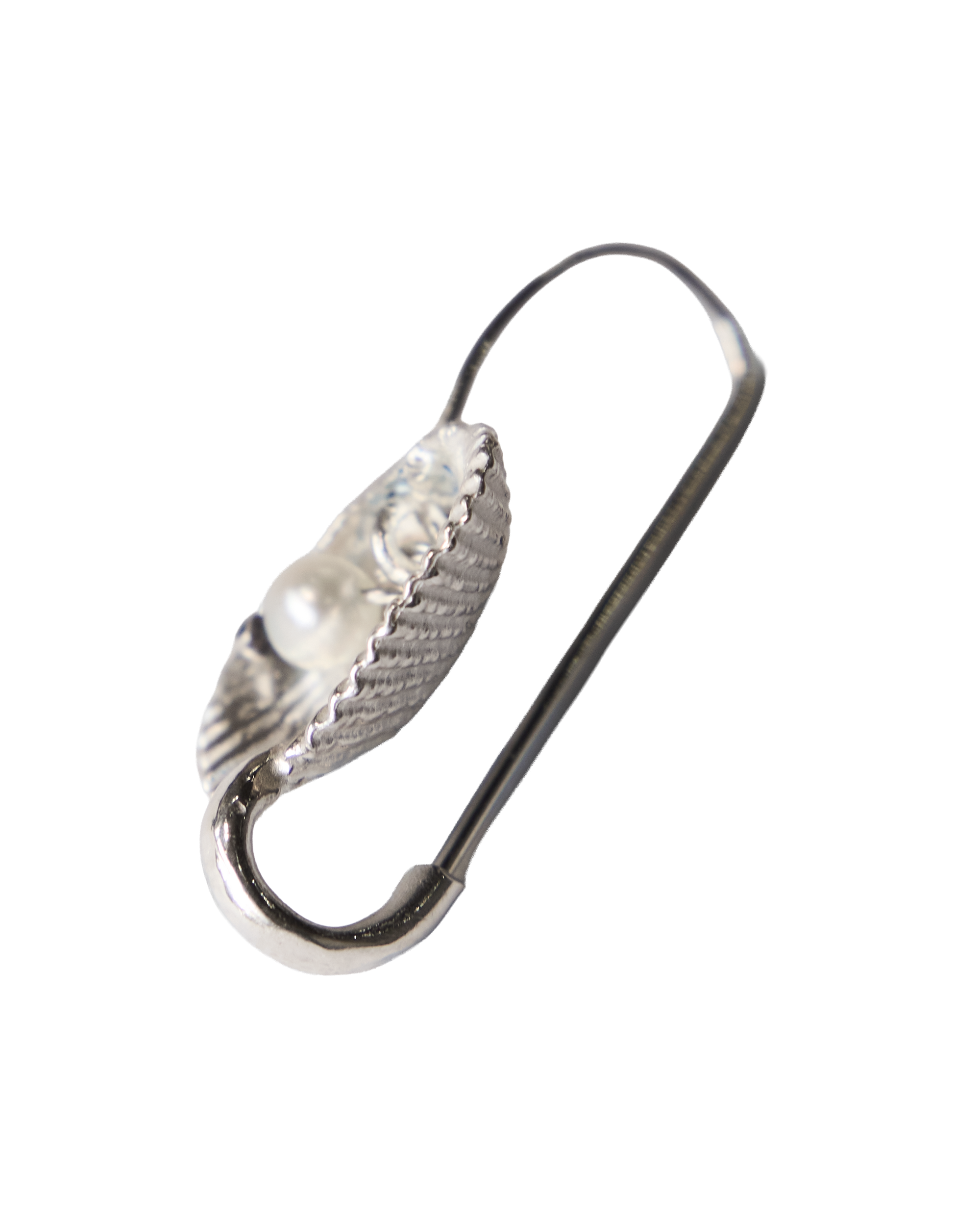 Seashell Pearl Safety Pin Earring - Sterling Silver