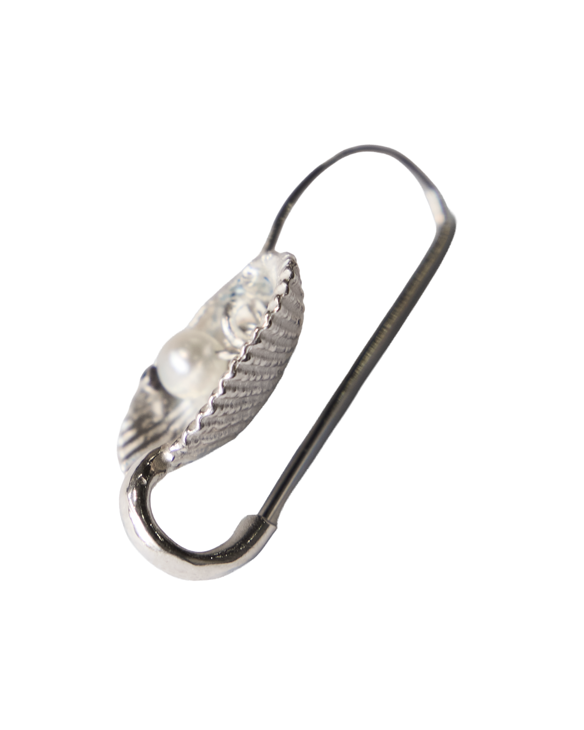 Seashell Pearl Safety Pin Earring - Sterling Silver