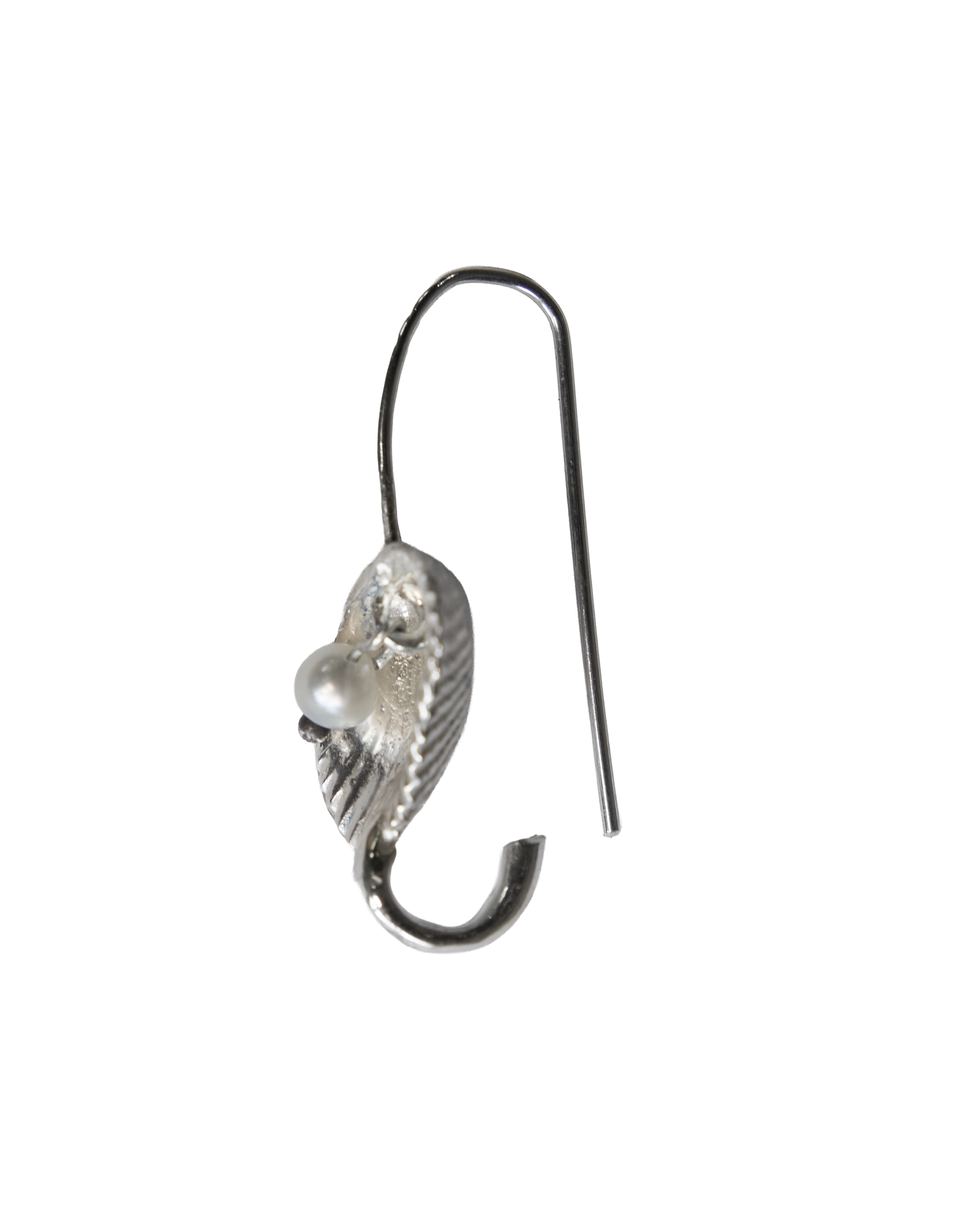 Seashell Pearl Safety Pin Earring - Sterling Silver