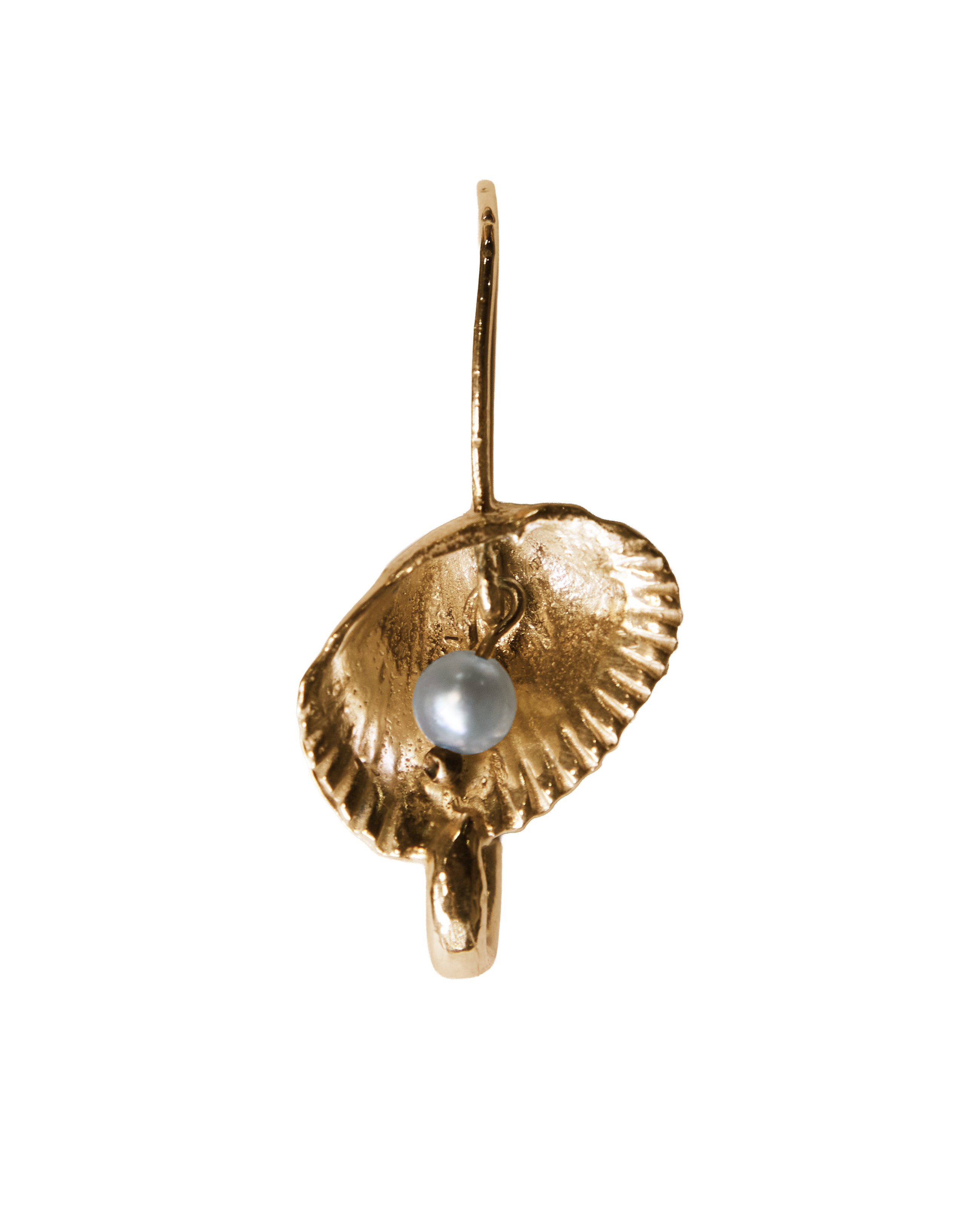 Seashell Pearl Safety Pin Earring - Sterling Silver