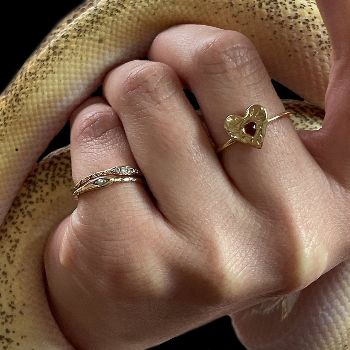 Birthstone Ouroboros Serpent Ring - Solid 9K Gold