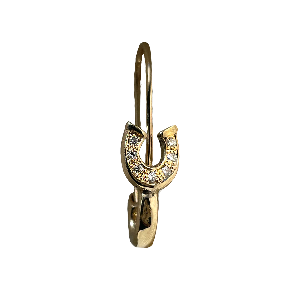 7 Diamond Lucky Horseshoe Safety Pin Earring
