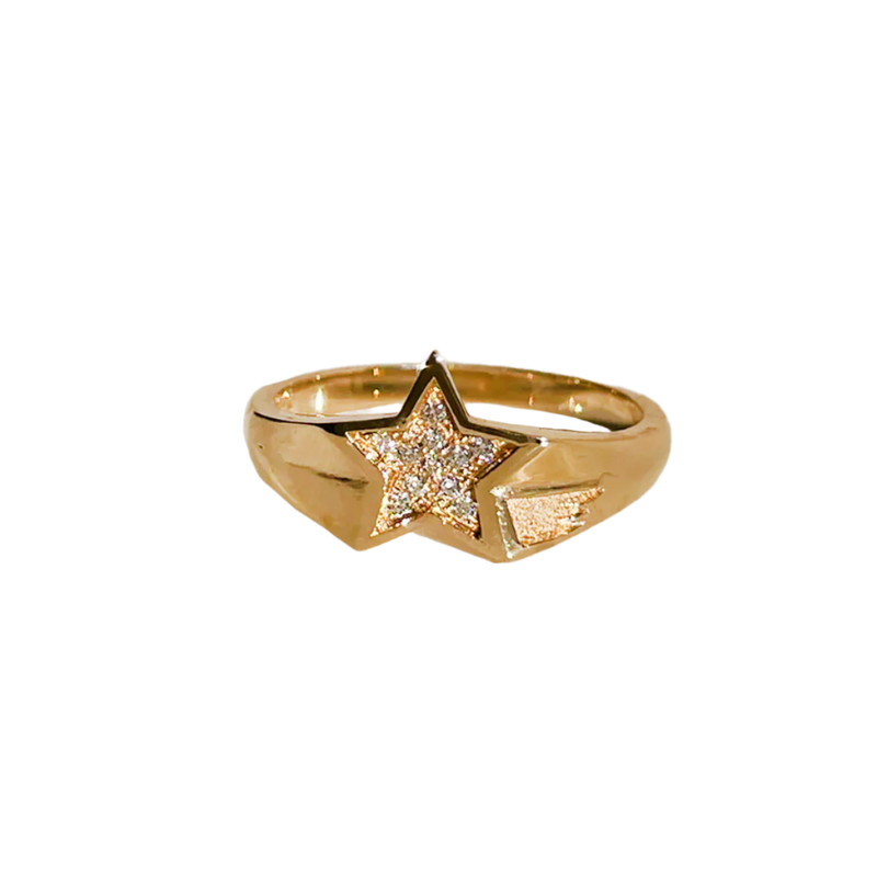 Pavé Diamond Shooting Star Ring - 9K Solid Gold
