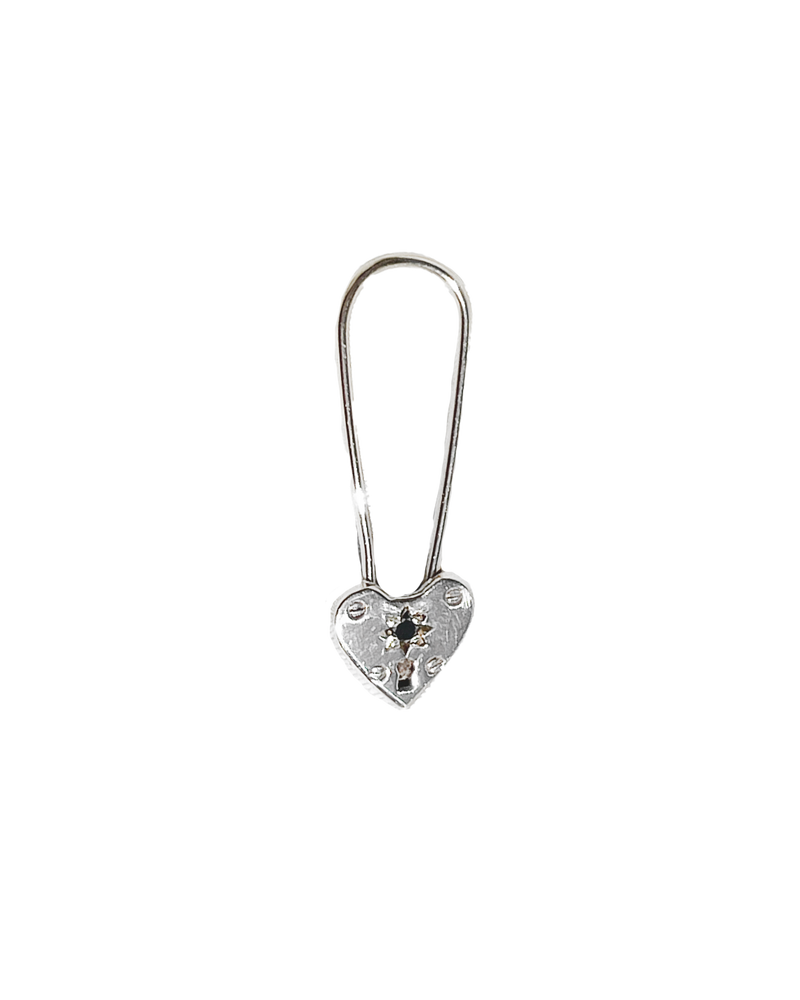 Original Heart Padlock with Black Diamond - Sterling Silver