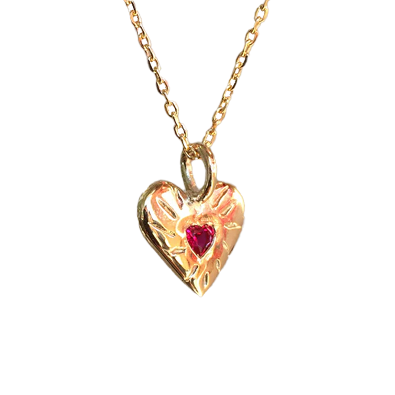 Ruby Rays Heart of Hearts Necklace - Solid 9K Gold