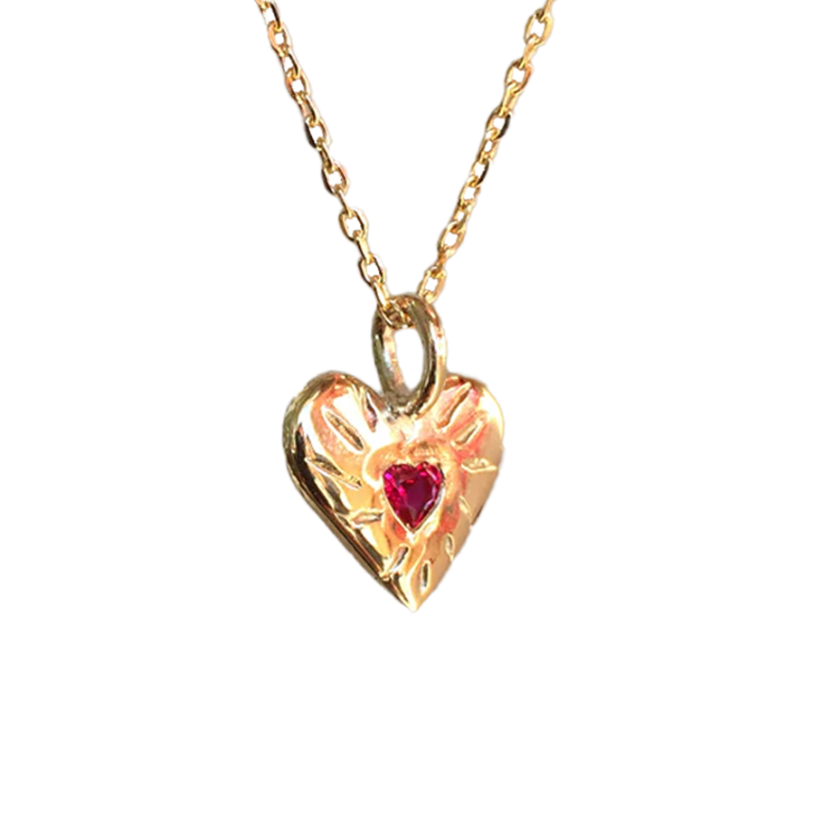 Ruby Rays Heart of Hearts Necklace - Solid 9K Gold