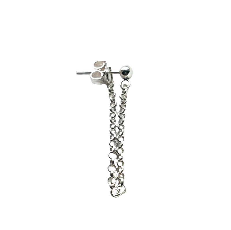 Ball and Chain Stud Earring in sterling silver